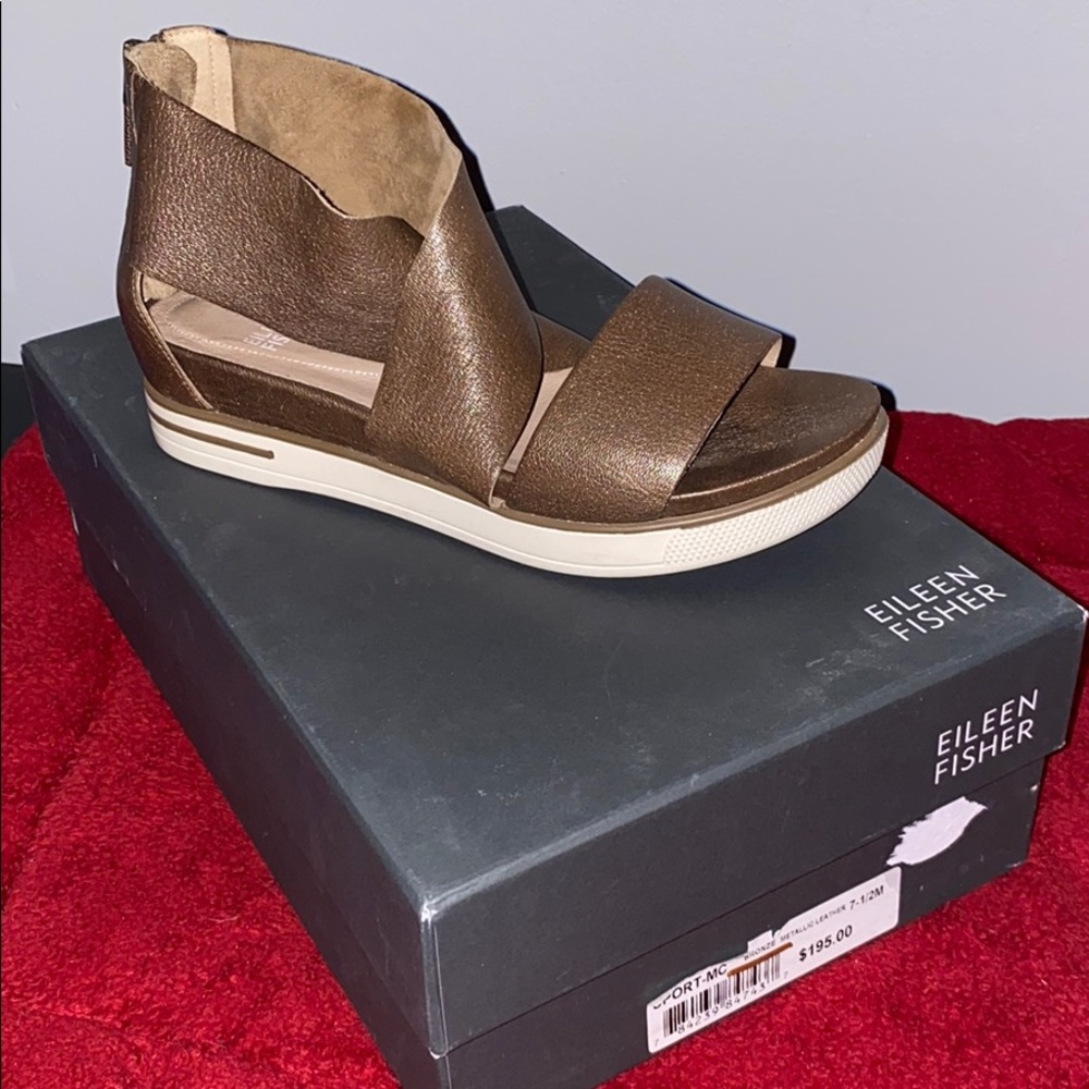 Eileen Fisher Bronze Metallic Leather Sandals